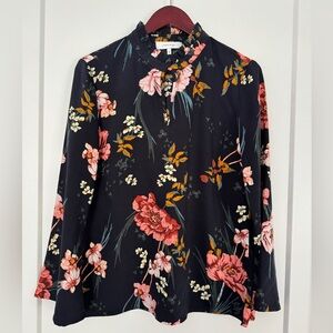 Lark & Ro Floral Blouse - Black and Pink